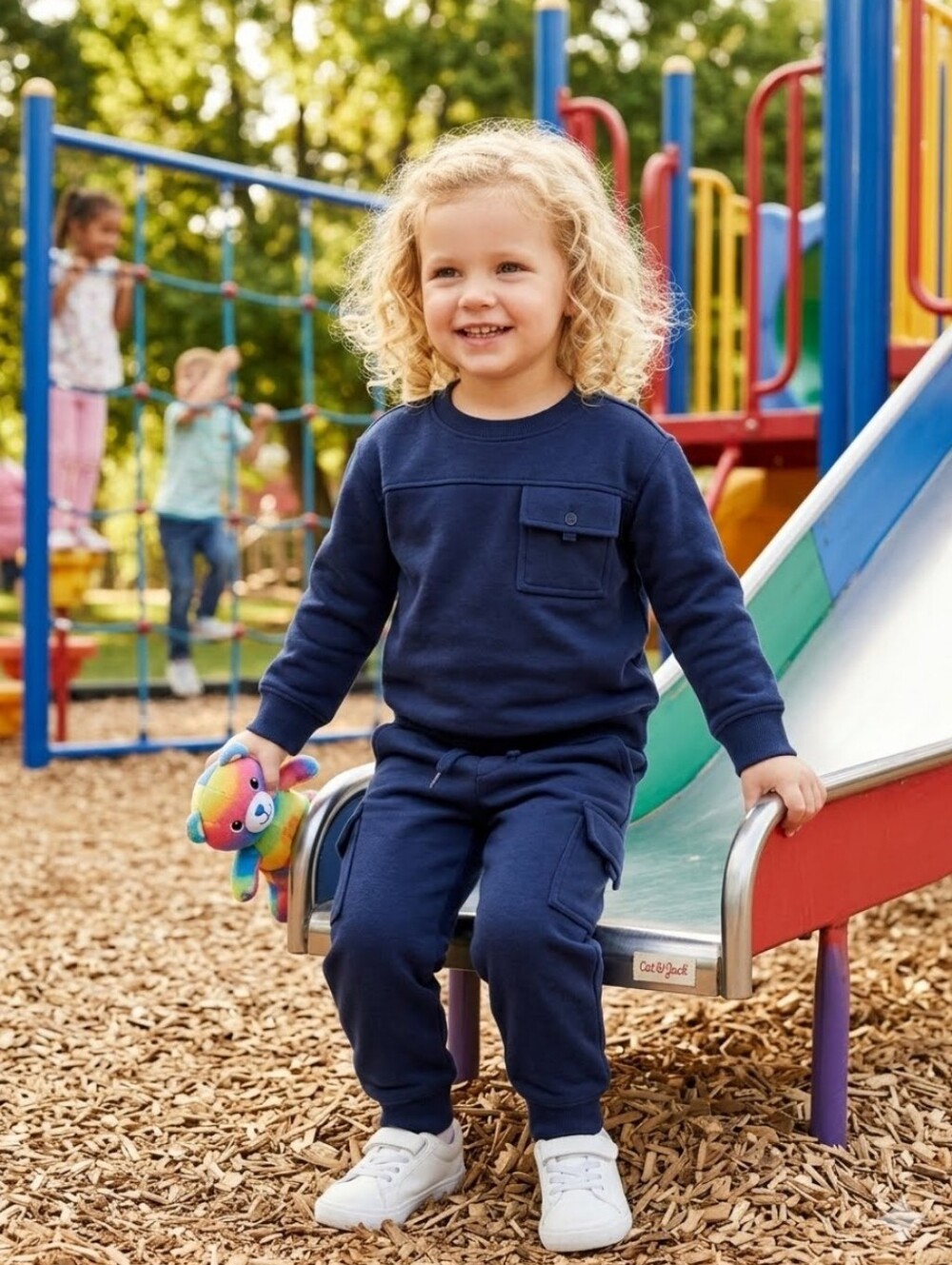 Cat & Jack Toddler Crewneck Sweatshirt & Cargo Jogger Set Navy Blue 3T